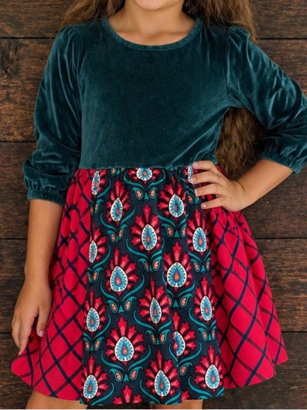 Matilda Jane girls size 8 velvet holiday dress mixed print